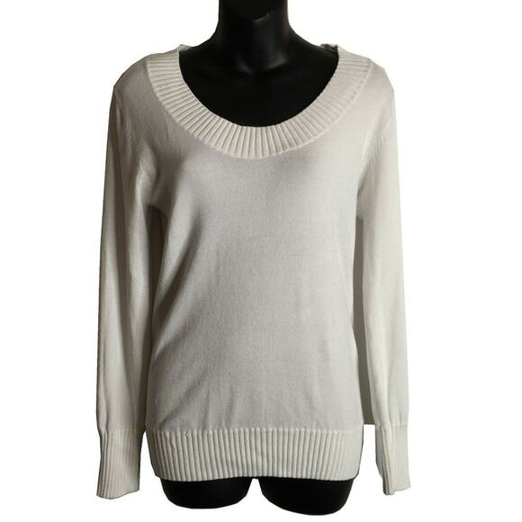 Active Basic Long Sleeve Pullover Sweater Round Neck Solid White Size Large - Picture 1 of 5